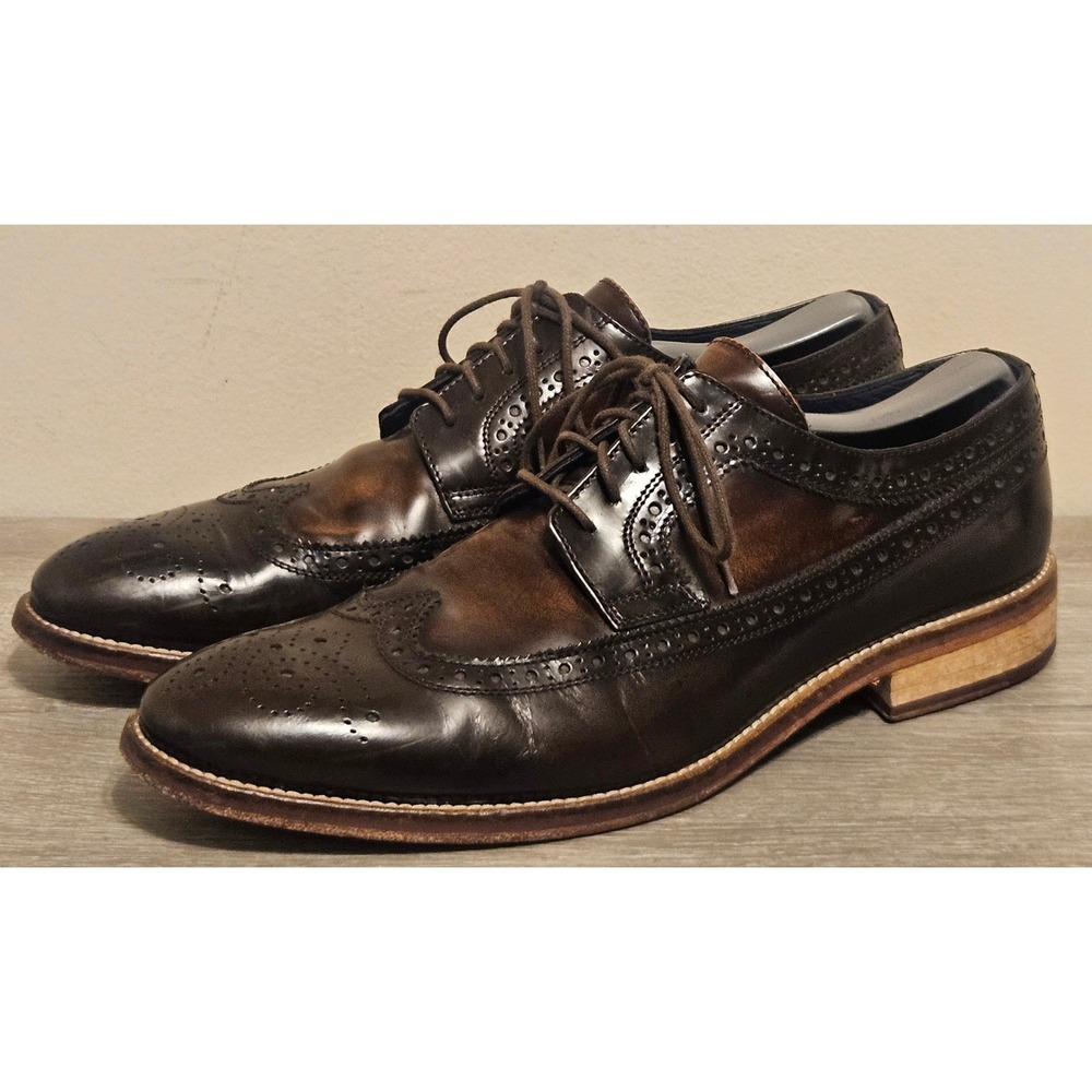 Johnston & Murphy Handcrafted in Italy Mens 10M Brown Leather Wingtip Oxfords